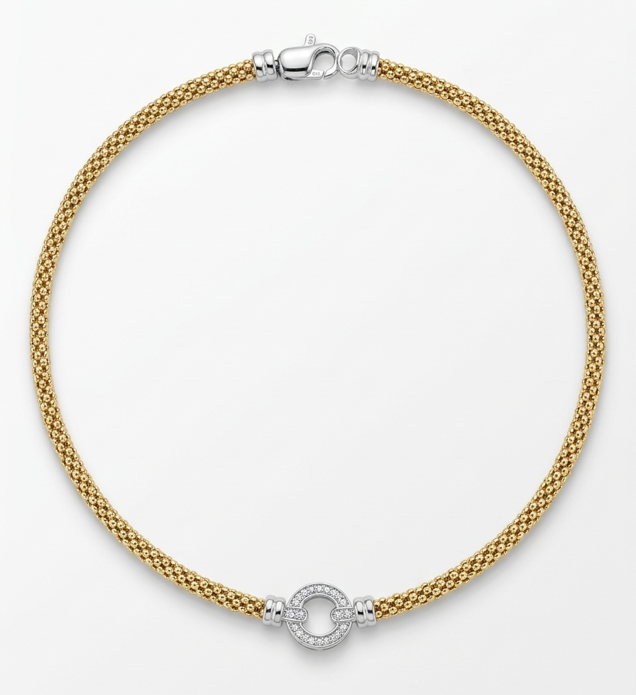 Bicolor-Halskette mit Zirkonia-Highlight